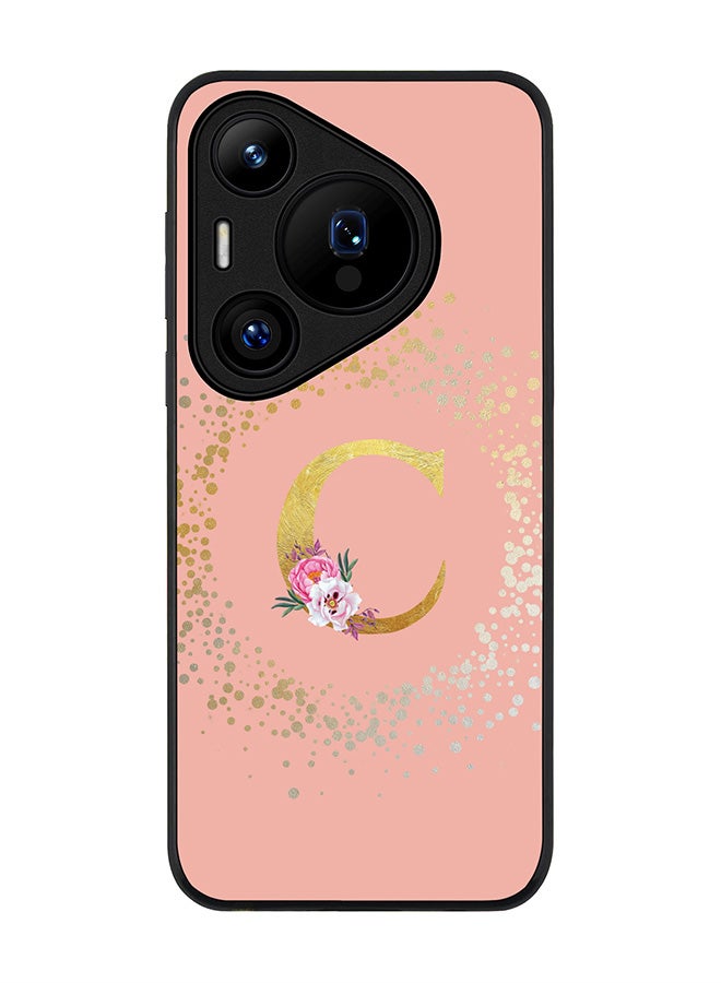 Stylizedd Rugged Black edge case for Huawei Pura 70 Pro / Huawei Pura 70 Pro Plus Case Cover Monogram Initial Letter Floral Pattern Alphabet- C (Rose Pink) - Image 1