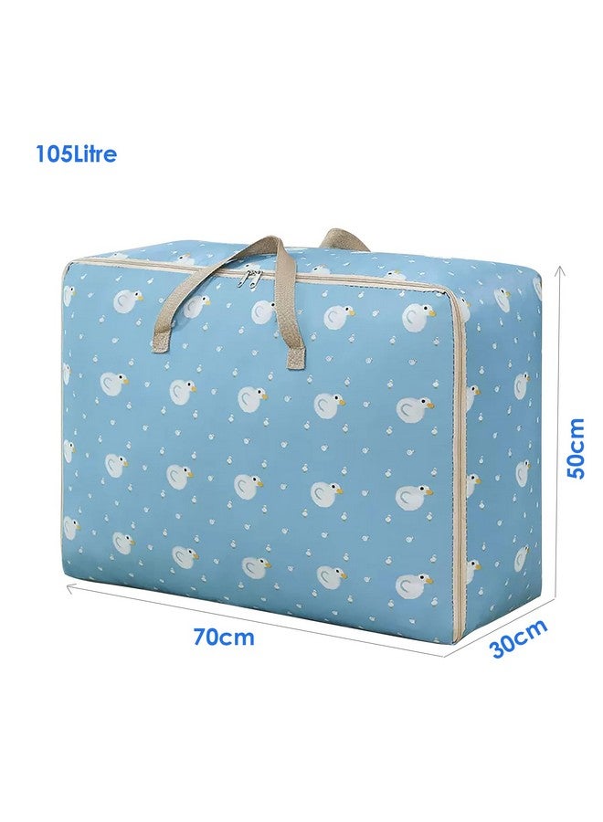 HOUSE OF QUIRK House of Quirk Fabric Extra Large Oversized Handy Storage Bag Laundry Bags Quilt Beddings Blanket 105 Litre - Light Blue Duck, 50 Cm,30Cm - Image 2