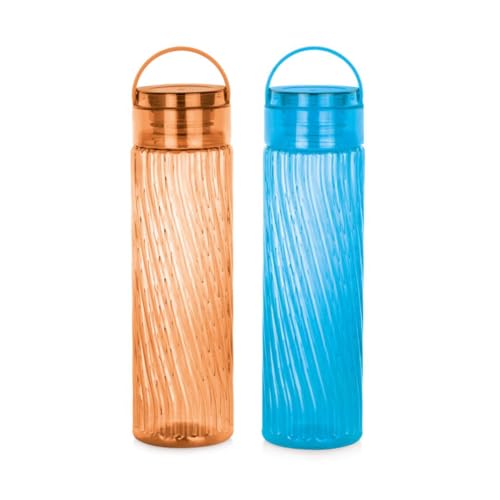 Attro O2 Spring 1000ml Water Bottle with Easy to Carry Handle Leak-proof BPA Free Plastic Material-Set of 2 Assorted - Image 1