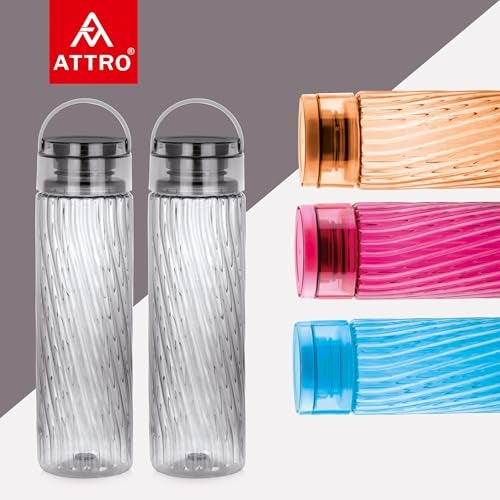 Attro O2 Spring 1000ml Water Bottle with Easy to Carry Handle Leak-proof BPA Free Plastic Material-Set of 2 Assorted - Image 4