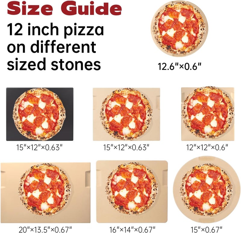 ROCKSHEAT Pizza Stone 12.6in Round Baking & Grilling Stone, Perfect for Oven, BBQ and Grill. Innovative Double - faced Built - in 4 Handles Design - Image 3