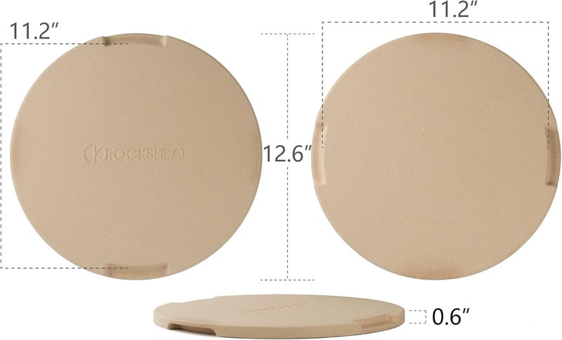 ROCKSHEAT Pizza Stone 12.6in Round Baking & Grilling Stone, Perfect for Oven, BBQ and Grill. Innovative Double - faced Built - in 4 Handles Design - Image 2