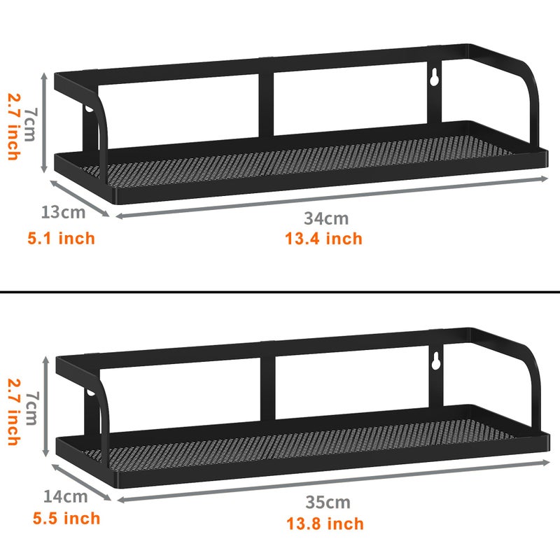 PUSDON Hanging Storage Baskets Organizer Wall Mount  Metal Wire Storage Bin Rack for Kitchen Bathroom Shower Spice Shelf Home Decor Essentials Black-2 Packs (Hollowout) - Image 4