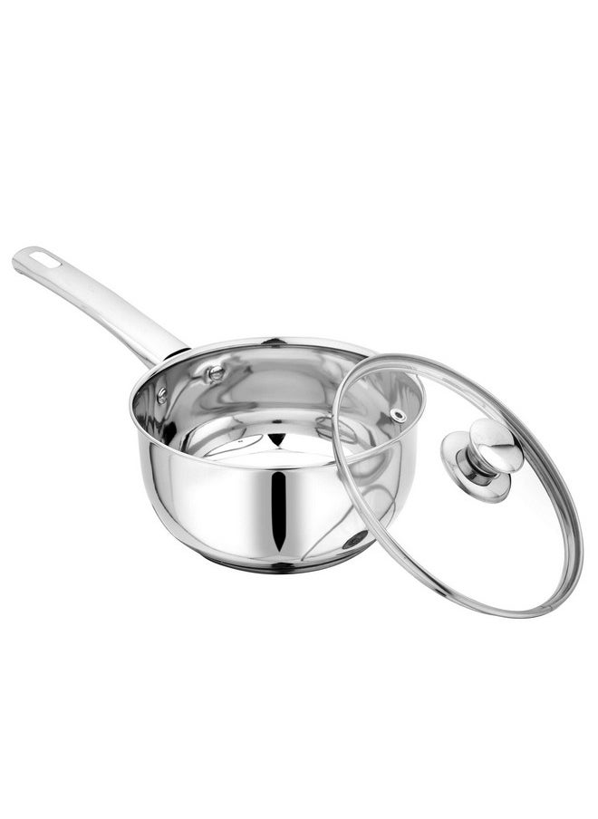 Pristine Pristine Try Ply Induction Bottom Stainless Steel Sauce Pan With Knob Glass Lid | Induction And Gas Stove Compatible (1 Liter, Silver)  - Image 1