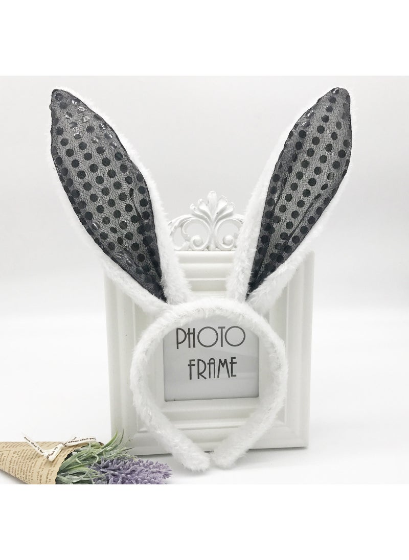 Generic Plush Bunny Ears Headband Christmas Costume Black Sequin Rabbit 