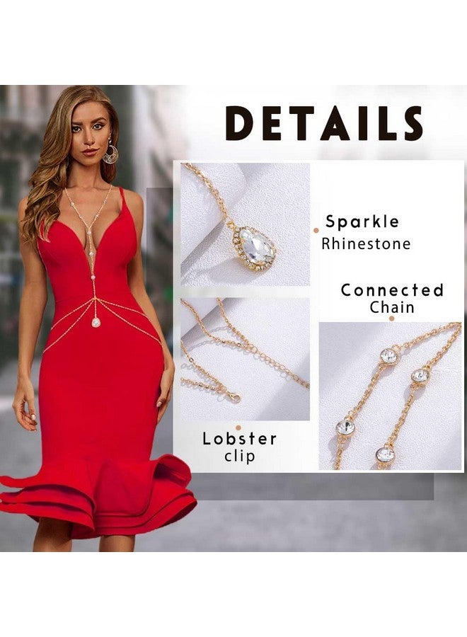 Obmyec Sparkle Rhinestone Body Jewelry Crystal Body Necklace Sexy Bikini Bra Body Chain Nightclub Rave Beach Waist Chain Accessories For Women And Girls - Image 4