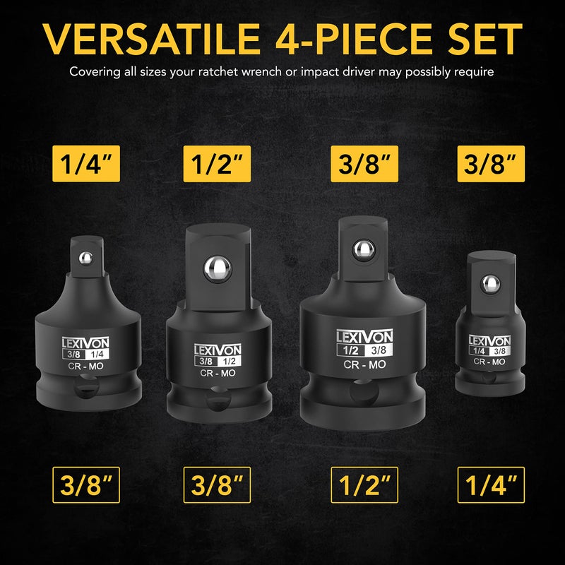 LEXIVON Impact Socket Adapter Combo Kit, 7-piece Increaser, Reducer & Extension Set | 1/4"-3/8"-1/2" Impact Driver Conversions, Active Rust Protection By Black-Phosphate Coating Treatment (LX-109) - Image 3