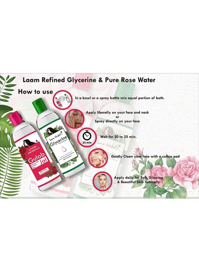 Laam Herbals Rose Water & Refined Glycerine ; Steam Distilled ; Pure & Natural ; Skin Softner Balance Ph Skin Toner (Pack Of 200 Ml + 225 G) - Image 3
