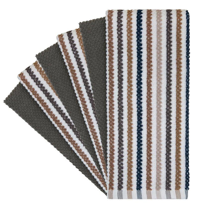 Bumble Towels Premium Kitchen Towels (16”x 26”, 6 Pack) | Large Cotton Kitchen Hand Towels | Popcorn Striped Design | Dish Towels | 430 GSM Highly Absorbent Tea Towels Set with Hanging Loop | Gray - Image 2