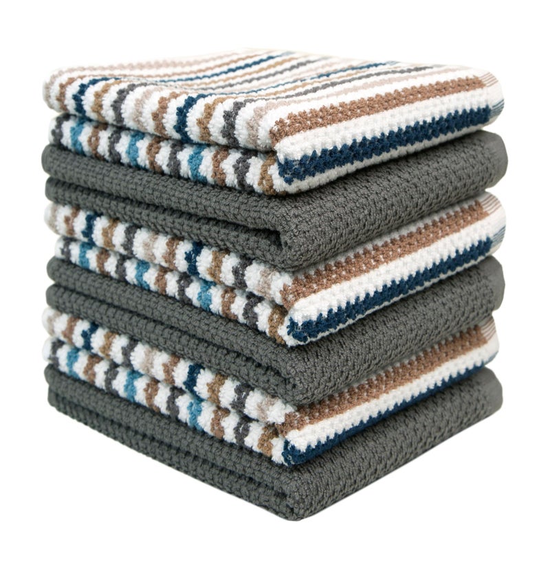 Bumble Towels Premium Kitchen Towels (16”x 26”, 6 Pack) | Large Cotton Kitchen Hand Towels | Popcorn Striped Design | Dish Towels | 430 GSM Highly Absorbent Tea Towels Set with Hanging Loop | Gray - Image 5