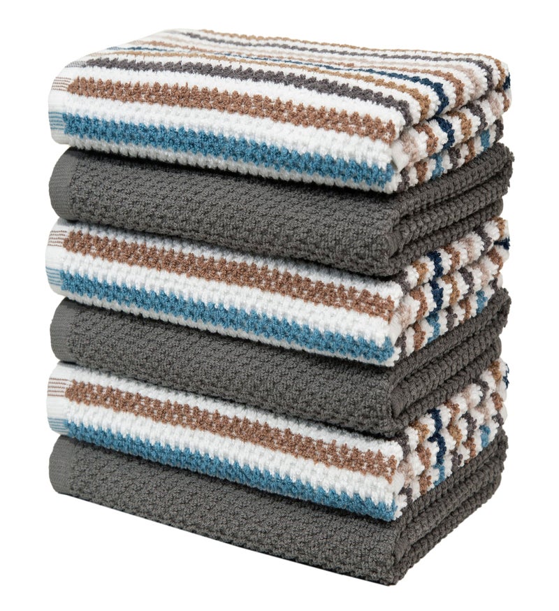 Bumble Towels Premium Kitchen Towels (16”x 26”, 6 Pack) | Large Cotton Kitchen Hand Towels | Popcorn Striped Design | Dish Towels | 430 GSM Highly Absorbent Tea Towels Set with Hanging Loop | Gray - Image 4