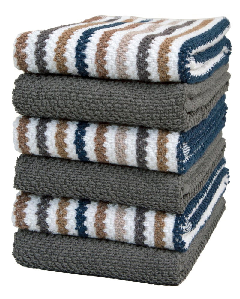 Bumble Towels Premium Kitchen Towels (16”x 26”, 6 Pack) | Large Cotton Kitchen Hand Towels | Popcorn Striped Design | Dish Towels | 430 GSM Highly Absorbent Tea Towels Set with Hanging Loop | Gray - Image 1