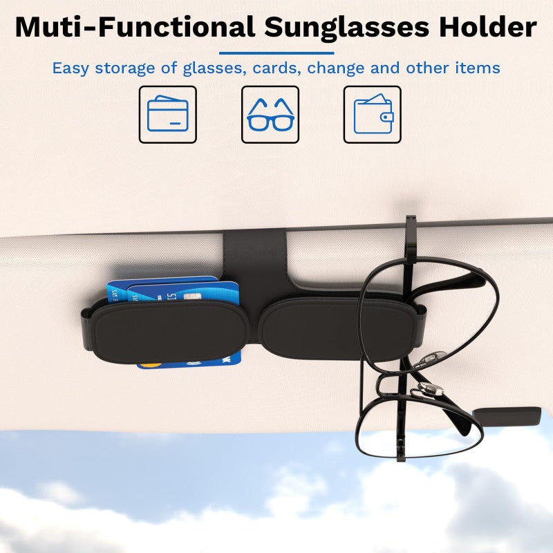 BFXM Sunglass Holder for Car Double Clip, Sunglasses Clip for Car Visor, Magnetic Leather for Car Visor, Cars Sun Visor Ticket Card Clip, Car Accessories - Image 4