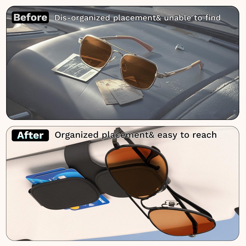 BFXM Sunglass Holder for Car Double Clip, Sunglasses Clip for Car Visor, Magnetic Leather for Car Visor, Cars Sun Visor Ticket Card Clip, Car Accessories - Image 2