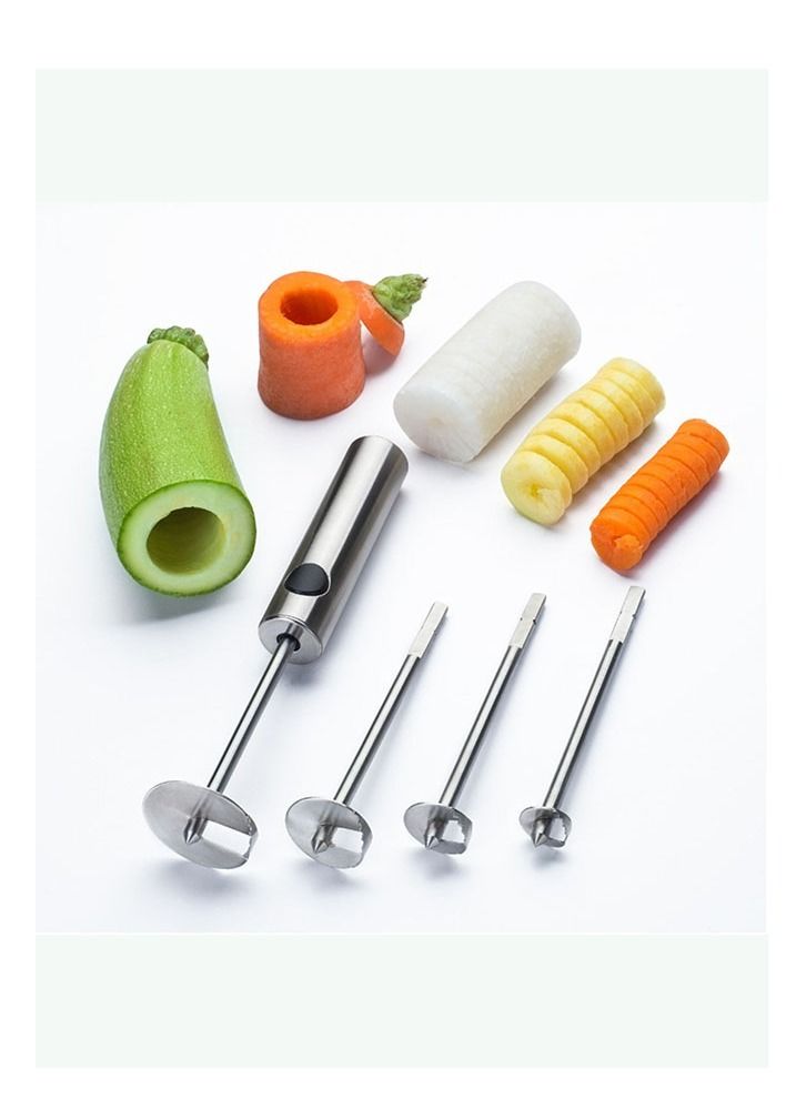 Stainless Steel Vegetable Drill Fruit Corer And Veggie Spiralizer Twister Set Ergonomic Handle With 4 Sizes for Coring and Hollowing out Zucchini, Potatoes, Carrot,Apple - Image 1