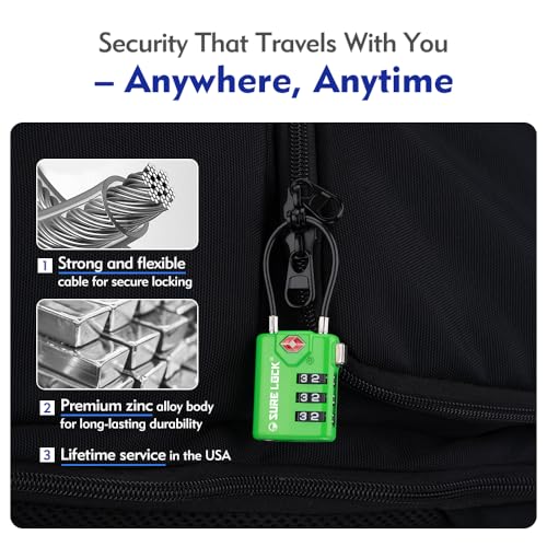 SURE LOCK أقفال سفر متوافقة مع TSA من SURE LOCK، مؤشر الفحص، أقراص سهلة القراءة معتمدة من TSA مع سبيكة الزنك، 4 عبوات - Image 4