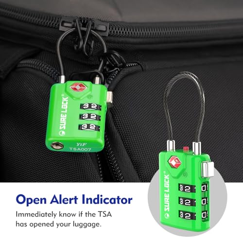 SURE LOCK أقفال سفر متوافقة مع TSA من SURE LOCK، مؤشر الفحص، أقراص سهلة القراءة معتمدة من TSA مع سبيكة الزنك، 4 عبوات - Image 5