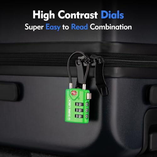 SURE LOCK أقفال سفر متوافقة مع TSA من SURE LOCK، مؤشر الفحص، أقراص سهلة القراءة معتمدة من TSA مع سبيكة الزنك، 4 عبوات - Image 2