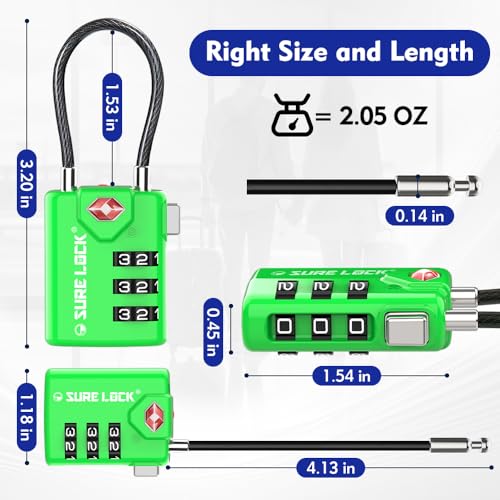 SURE LOCK أقفال سفر متوافقة مع TSA من SURE LOCK، مؤشر الفحص، أقراص سهلة القراءة معتمدة من TSA مع سبيكة الزنك، 4 عبوات - Image 3