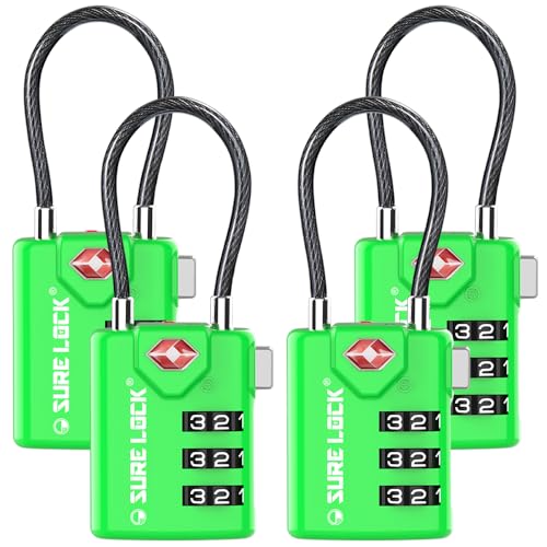 SURE LOCK أقفال سفر متوافقة مع TSA من SURE LOCK، مؤشر الفحص، أقراص سهلة القراءة معتمدة من TSA مع سبيكة الزنك، 4 عبوات - Image 1