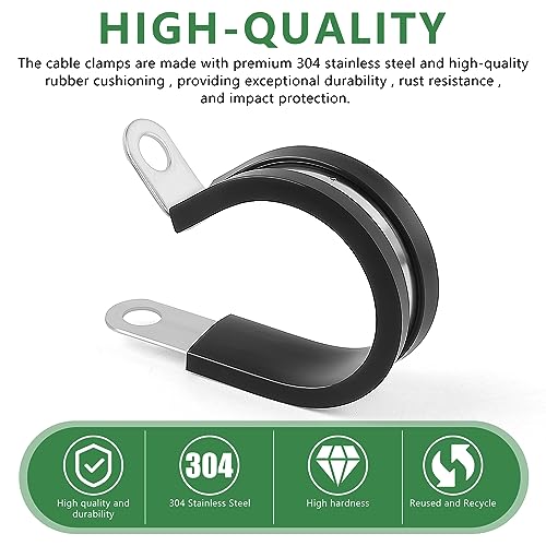 Delgada 20 Pack 1 Inch 304 Stainless Steel P-Style Cable Clamps - Rubber Cushioned Insulated Clamp,Secure Tube, Pipe, and Wire Cord Installation (1 inch) - Image 3