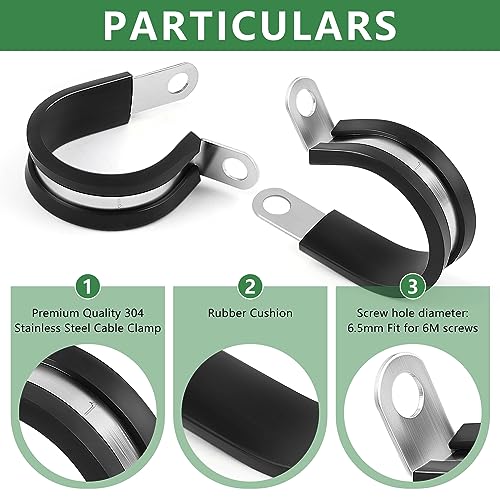 Delgada 20 Pack 1 Inch 304 Stainless Steel P-Style Cable Clamps - Rubber Cushioned Insulated Clamp,Secure Tube, Pipe, and Wire Cord Installation (1 inch) - Image 2