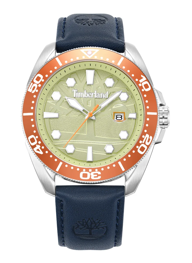 Timberland Carrigan Men's Watch 44mm Analog Beige Dial Navy Leather Strap