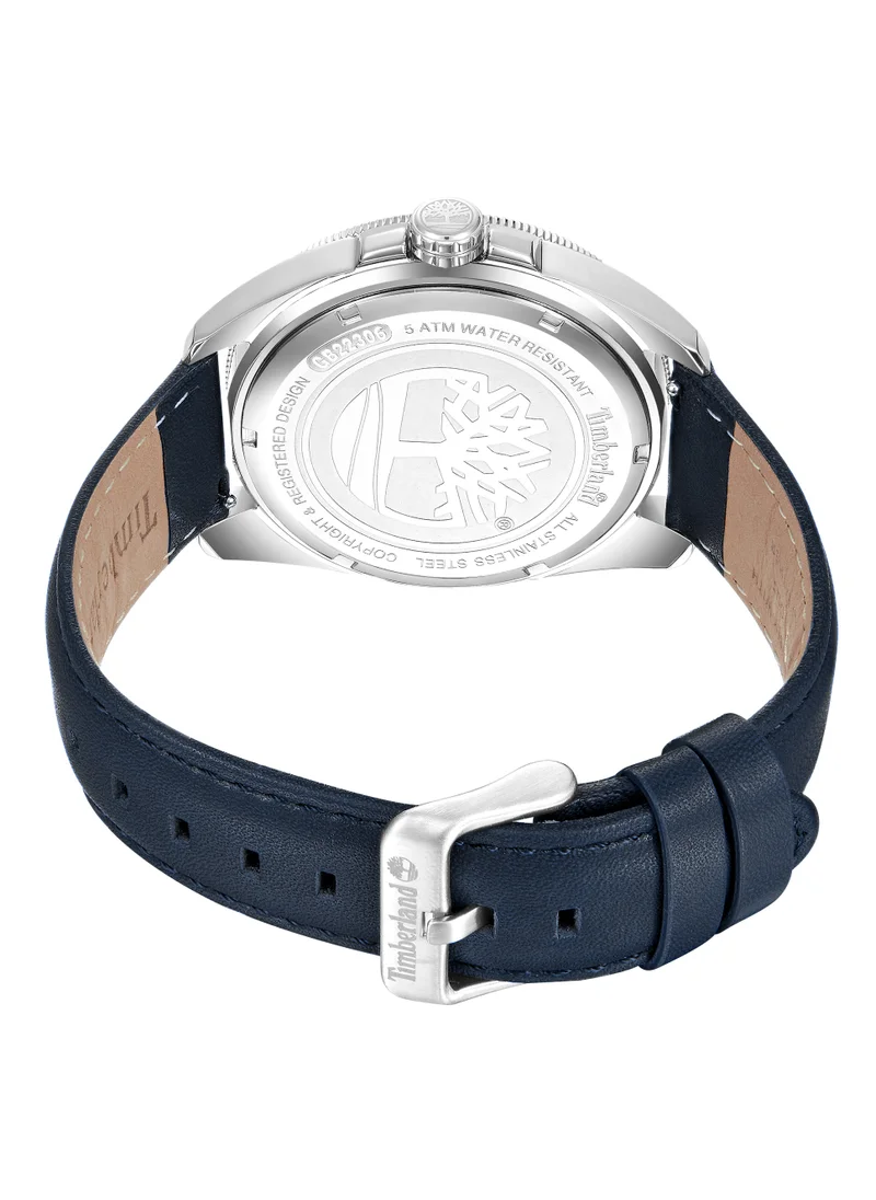 Timberland Carrigan Men's Watch 44mm Analog Beige Dial Navy Leather Strap