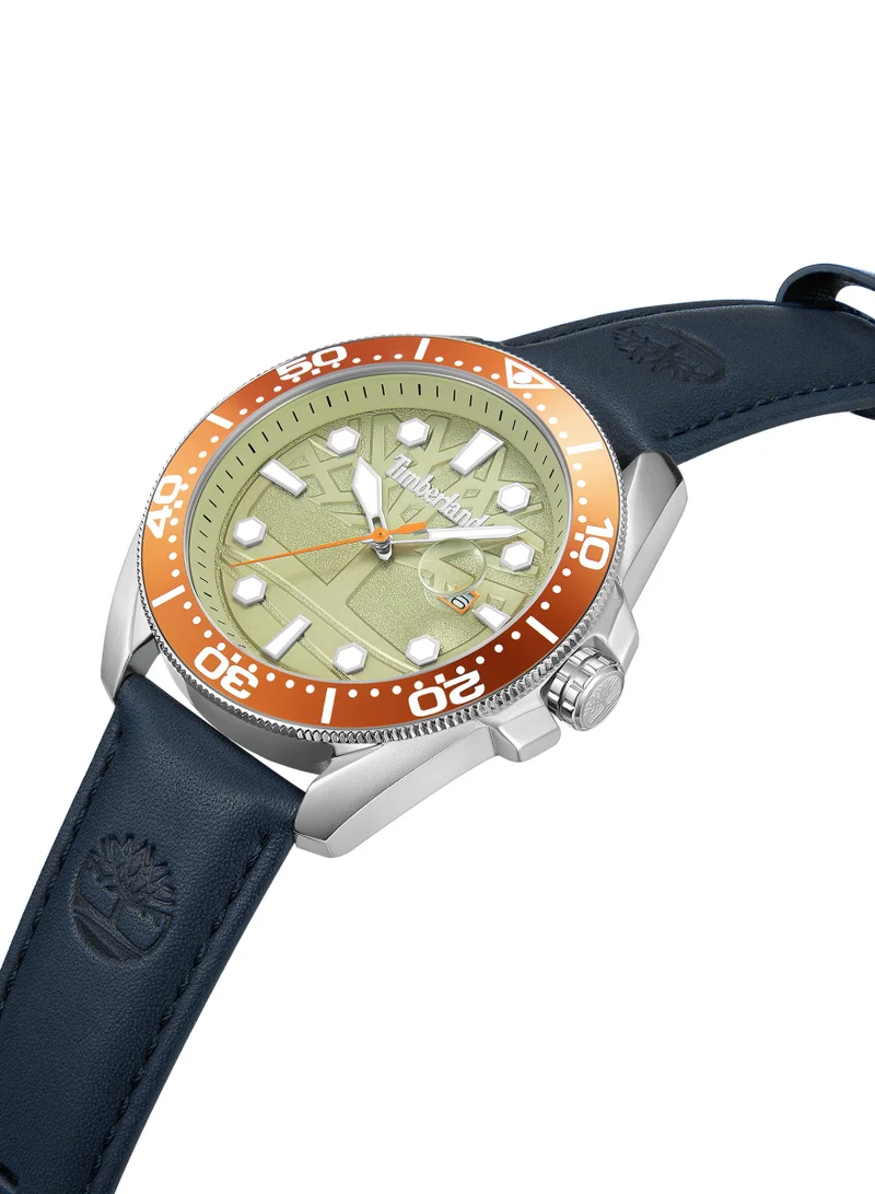 Timberland Carrigan Men's Watch 44mm Analog Beige Dial Navy Leather Strap