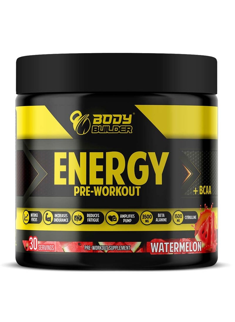 Body Builder Energy Pre Workout Plus Bcaa Watermelon 30 Servings 
