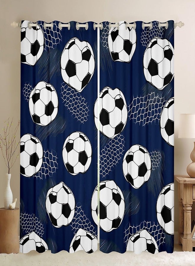Feelyou Football Curtains for Bedroom Living Room (2 Panels, 52 x 84 Inch) Soccer Darkening Drapes Kids Boys Girls Soccer Ball Game Navy Blue 30%-50% Blackout Curtains Sports Theme Window Treatments - Image 1