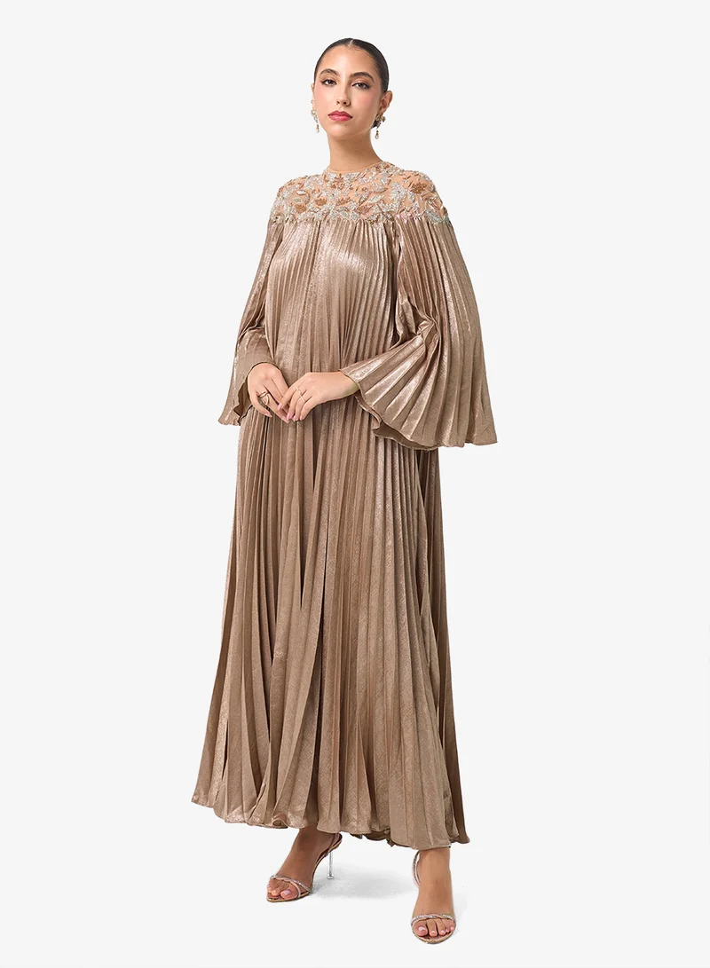 Threadz by Ajooni  Embellished Crew Neck Long Sleeve Maxi Dress for Women | Best Price UAE