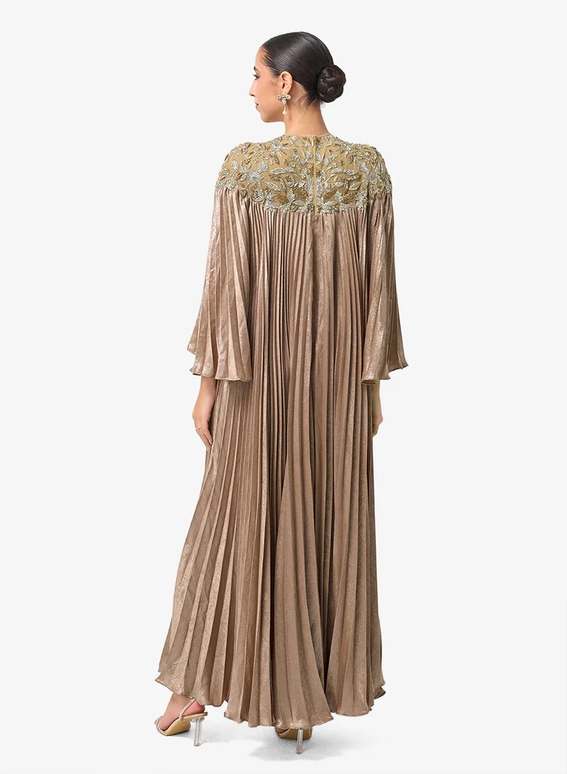 ثريدز باي اجوني فستان ماكسي طويل الأكمام بياقة مستديرة مزين