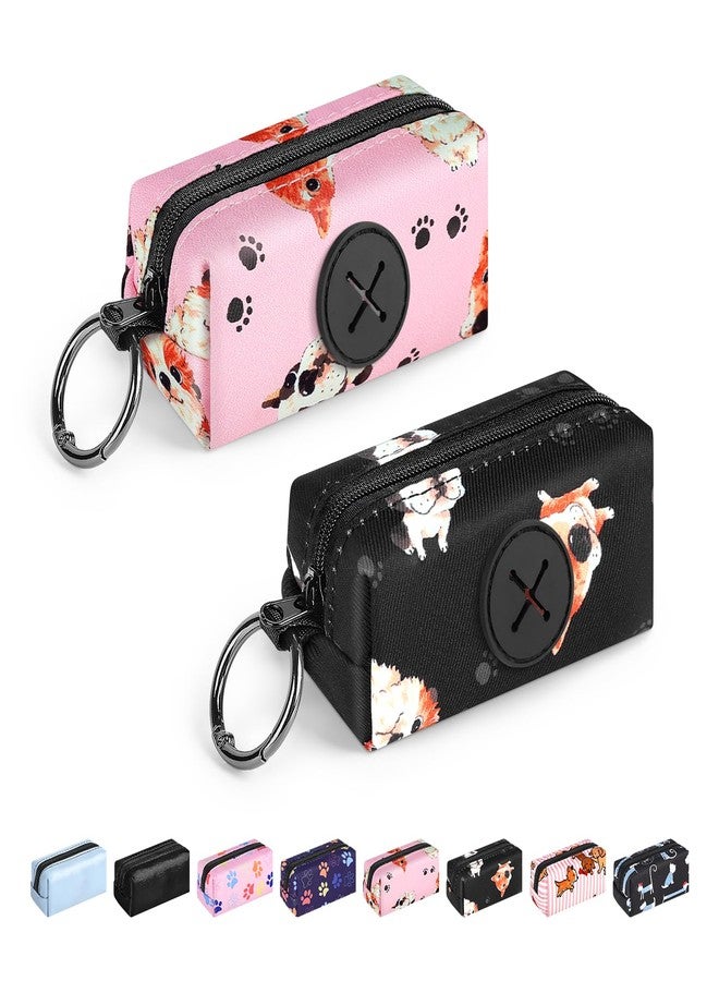 SIDESUGAR 2pack Dog Poop Bag Holder, Lightweight Zippered Dog Poop Bag Holders for Leashes, Reusable Small Puppy Pet Waste Bags Dispenser Pouch with Clip-On Pink/Black - Image 1