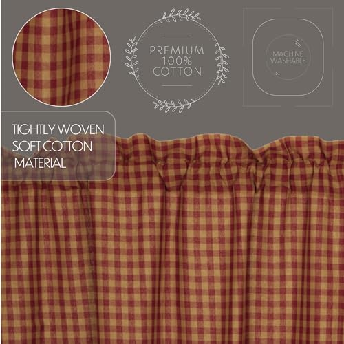 VHC Brands Check Cotton Primitive Kitchen Curtains Rod Pocket 16x60 Valance, Burgundy Red - Image 5
