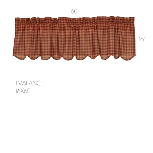 VHC Brands Check Cotton Primitive Kitchen Curtains Rod Pocket 16x60 Valance, Burgundy Red - Image 2