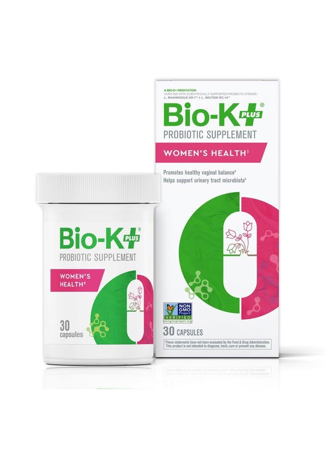 Bio-K Plus Bio-K+ Probiotic for Women support for Vaginal & Urinary Tract Health, Probiotic Supplement with 2 Billion CFU 2 Strains, Vegan, Shelf-Stable – 30 Capsules - Image 1