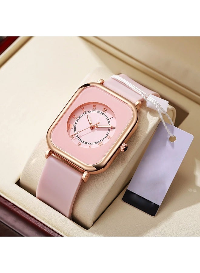 ساعة كواتز نسائية مستطيلة عصرية بسوار سيليكون رياضي - Image 2