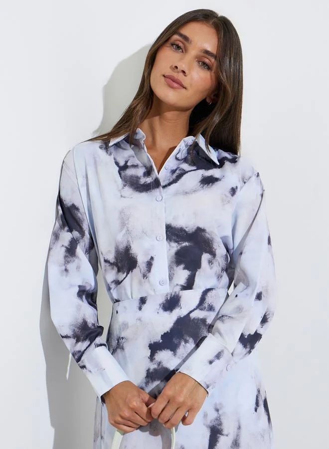 ستايلي Grey Longline Abstract Print Oversized Shirt