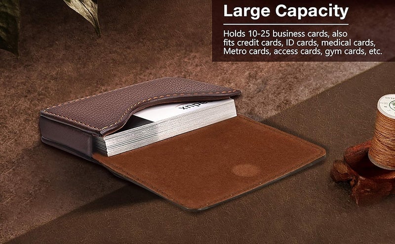 DAHSHA Pocket Sized Stitched PU Leather Credit Card Holder Visiting Business Card Case Wallet with Magnetic Shut for Men & Women (10 x 6 x 1.6 cm, Coffee Brown) - Image 4