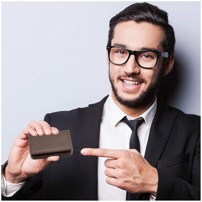 DAHSHA Pocket Sized Stitched PU Leather Credit Card Holder Visiting Business Card Case Wallet with Magnetic Shut for Men & Women (10 x 6 x 1.6 cm, Coffee Brown) - Image 5