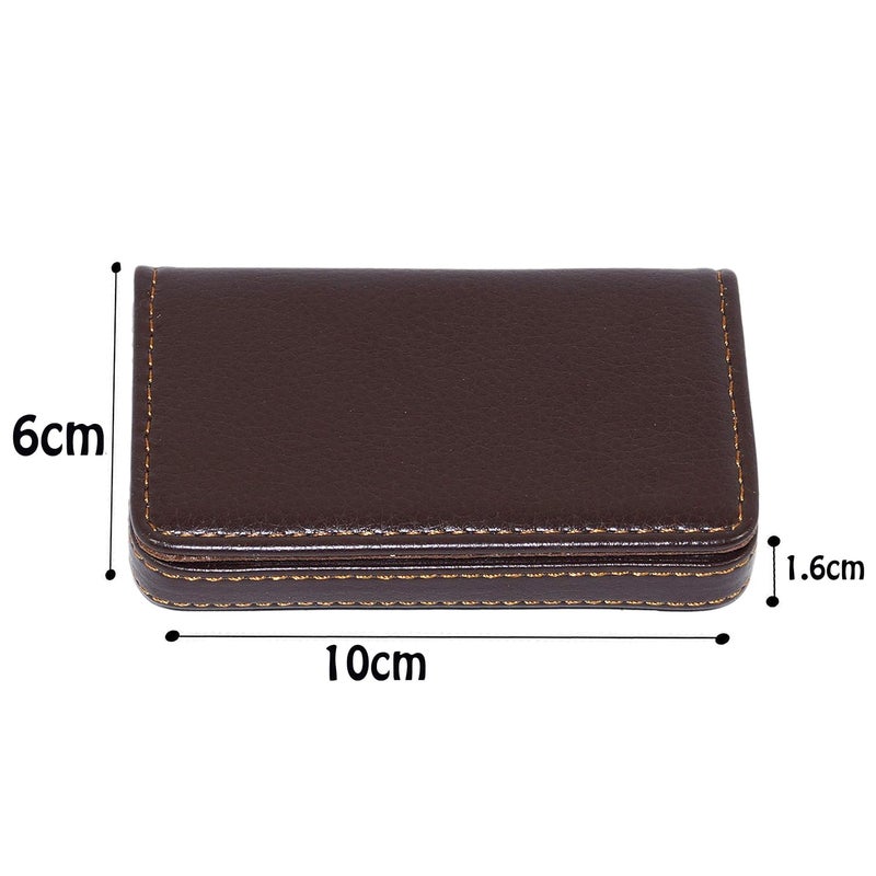 DAHSHA Pocket Sized Stitched PU Leather Credit Card Holder Visiting Business Card Case Wallet with Magnetic Shut for Men & Women (10 x 6 x 1.6 cm, Coffee Brown) - Image 2