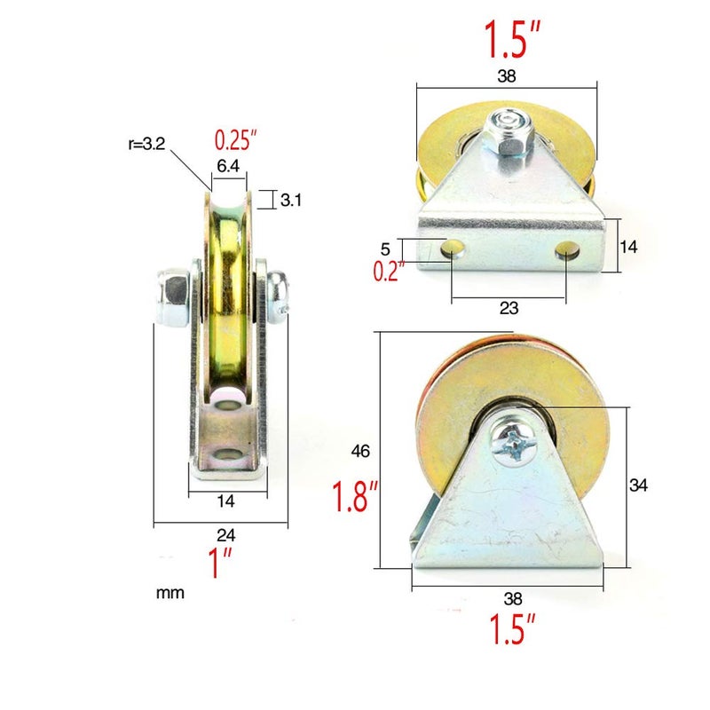 Chiloskit Chiloskit 1.5" Bearing Wheel Wire Rope Pulley Block Bearings Bearing Wire Rope Guide Wheel for Lifting with Triangular Bracket L Bracket, 300LB (Bracket/U)  - Image 2
