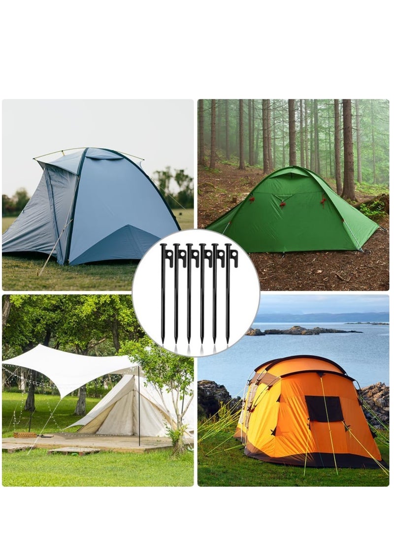 SYOSI أوتاد خيمة، 6 قطع أوتاد خيمة فولاذية عالية القوة، 30 سم طويلة، أوتاد تثبيت خيمة مع خطافات وفتحات، أوتاد تخييم غير قابلة للكسر وغير مرنة للسفر والتخييم والمشي في الهواء الطلق على الأراضي العشبية - Image 2