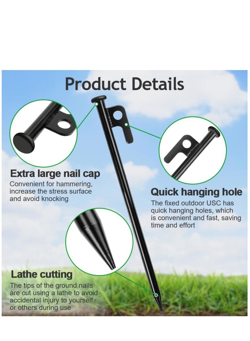 SYOSI أوتاد خيمة، 6 قطع أوتاد خيمة فولاذية عالية القوة، 30 سم طويلة، أوتاد تثبيت خيمة مع خطافات وفتحات، أوتاد تخييم غير قابلة للكسر وغير مرنة للسفر والتخييم والمشي في الهواء الطلق على الأراضي العشبية - Image 4
