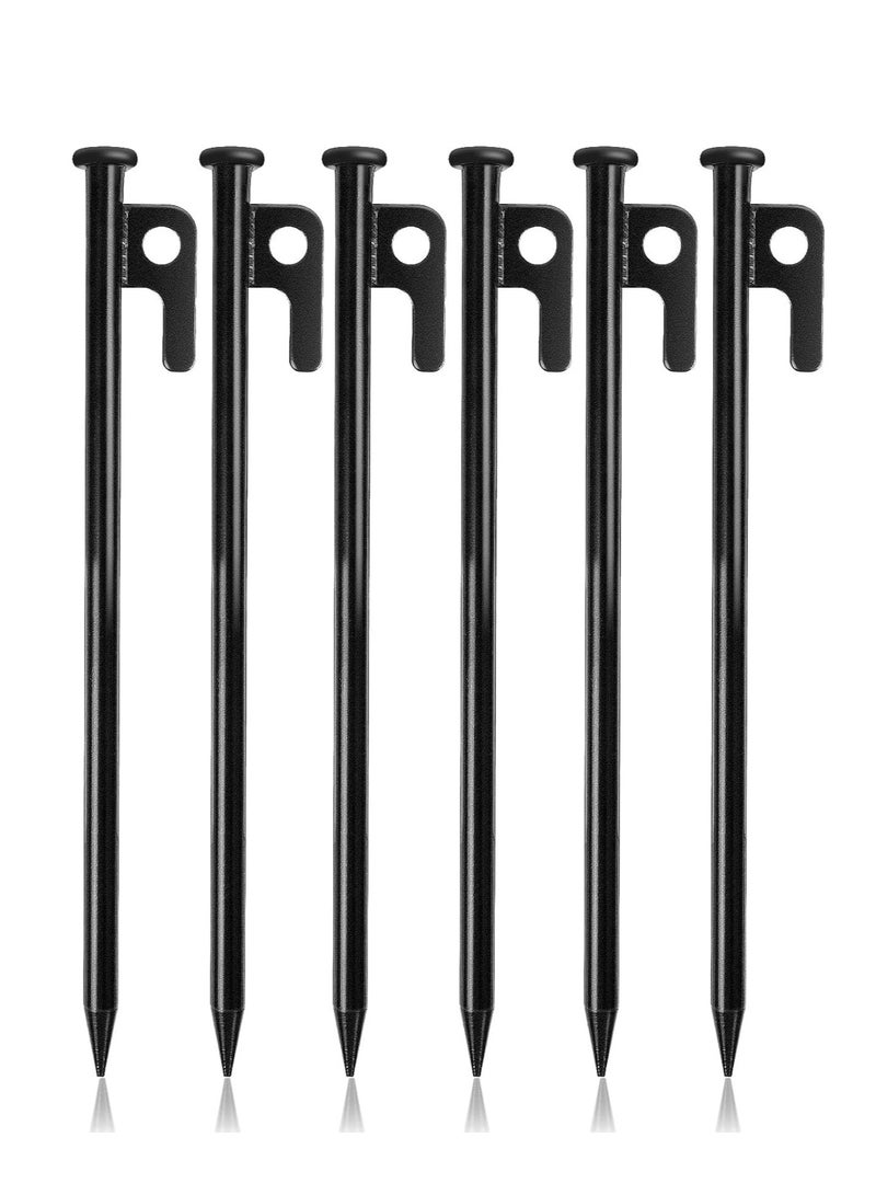 SYOSI أوتاد خيمة، 6 قطع أوتاد خيمة فولاذية عالية القوة، 30 سم طويلة، أوتاد تثبيت خيمة مع خطافات وفتحات، أوتاد تخييم غير قابلة للكسر وغير مرنة للسفر والتخييم والمشي في الهواء الطلق على الأراضي العشبية - Image 1