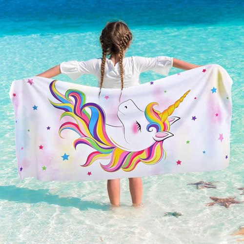 WERNNSAI Unicorn Beach Towel for Girls  30 x 60 Kids Sand Free Swim Towels for Girls Bath Pool Camping Travel Towel Quick Dry Ultra Absorbent Super Soft Beach Blanket Bath Shower Towel