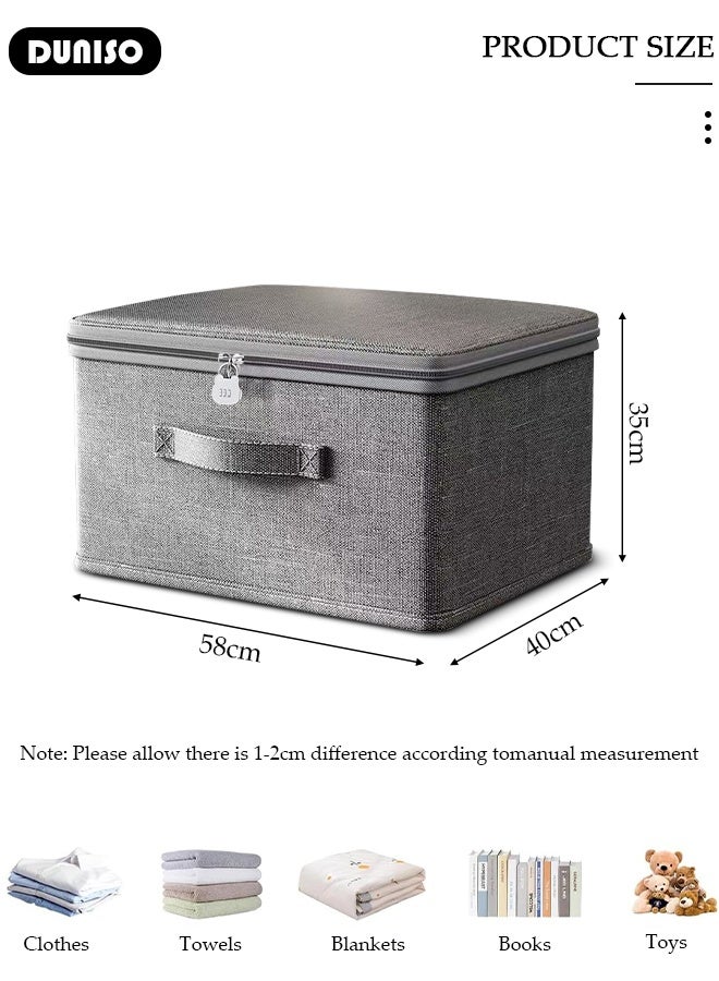 DUNISO Collapsible Rigid Zip Lidded Storage Boxes Foldable Closet Storage Box Washable Closet Storage Organizer Wardrobe Clothes Organizer Cube Storage Bin Closet Organizer Storage Basket with Handle for Clothing Jeans Blankets Toys - Image 2
