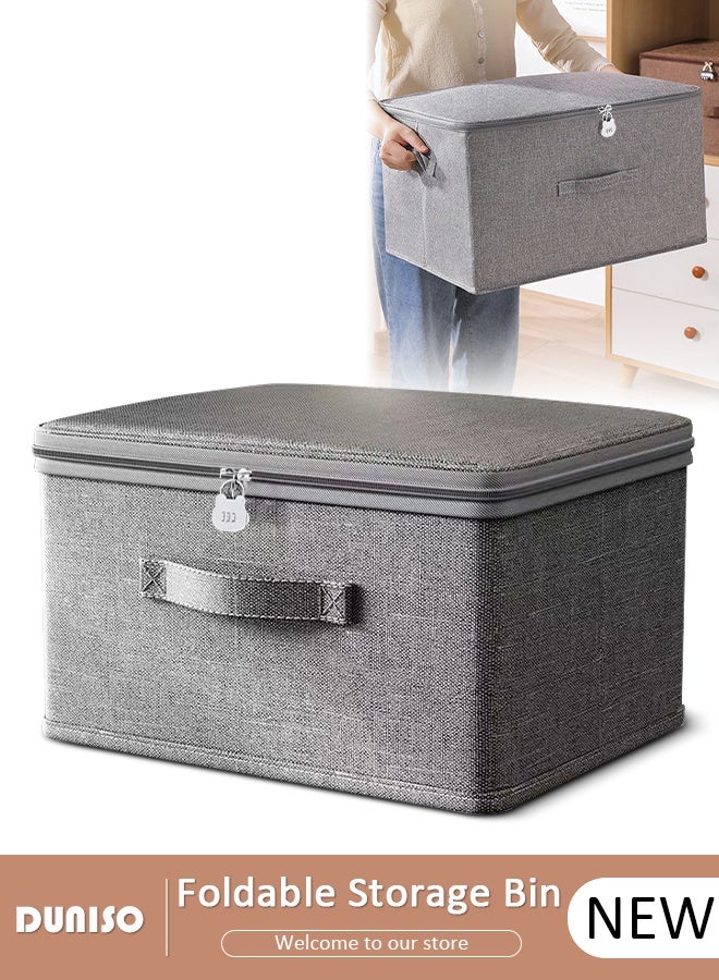 DUNISO Collapsible Rigid Zip Lidded Storage Boxes Foldable Closet Storage Box Washable Closet Storage Organizer Wardrobe Clothes Organizer Cube Storage Bin Closet Organizer Storage Basket with Handle for Clothing Jeans Blankets Toys - Image 1