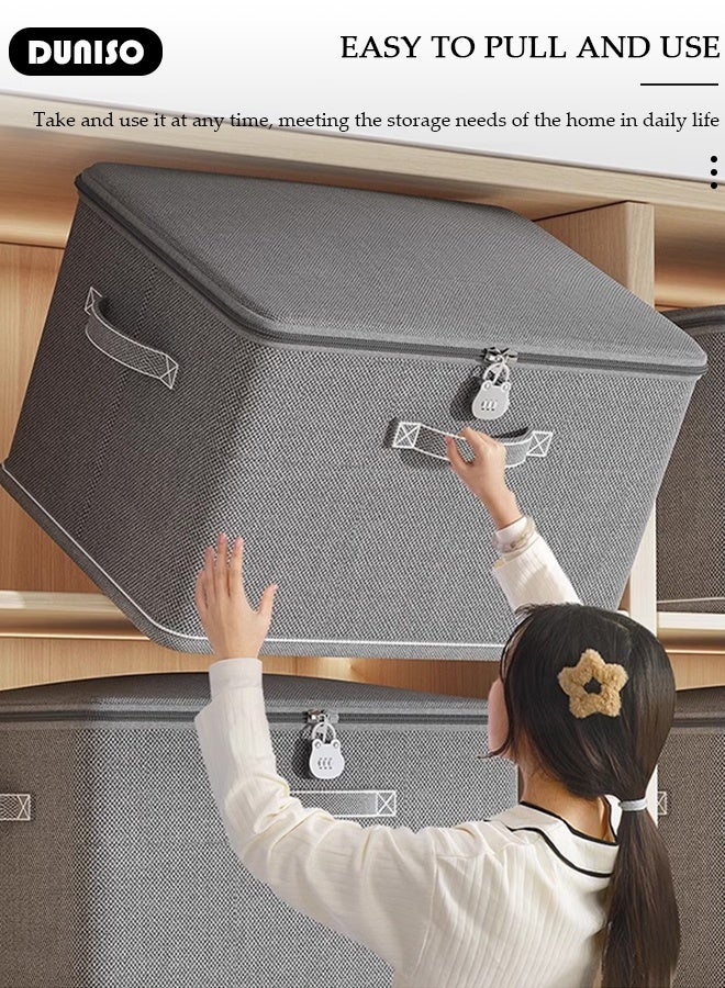 DUNISO Collapsible Rigid Zip Lidded Storage Boxes Foldable Closet Storage Box Washable Closet Storage Organizer Wardrobe Clothes Organizer Cube Storage Bin Closet Organizer Storage Basket with Handle for Clothing Jeans Blankets Toys - Image 5